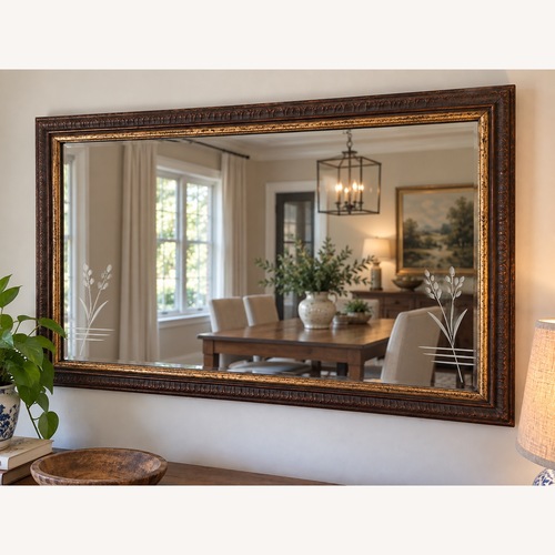 Used Vintage Gold Framed Wall Mirror with Etched Glass for sale on AptDeco