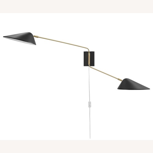 Used Wayfair Modern Black & Brass Double-Arm Wall Sconce for sale on AptDeco