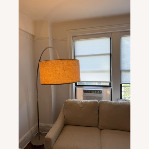 Used West Elm Overarching Linen Shade Floor Lamp (79") for sale on AptDeco