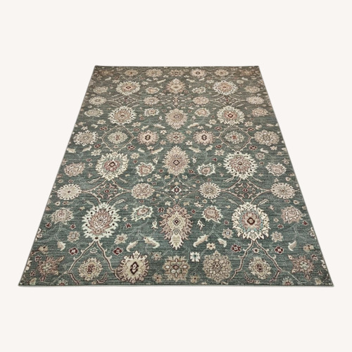 Used Hand-Knotted Oushak Style Wool Area Rug in Sage, Slate & Blush for sale on AptDeco