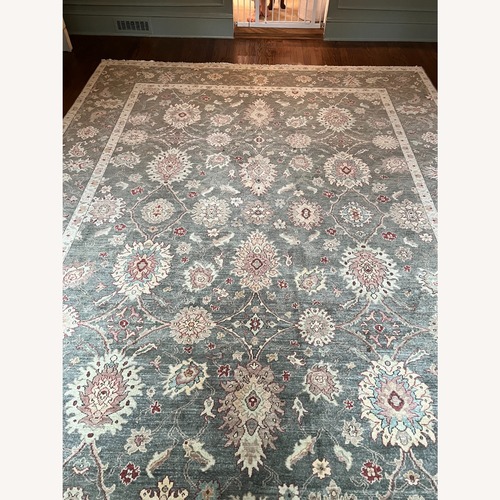 Used Hand-Knotted Oushak Style Wool Area Rug in Sage, Slate & Blush for sale on AptDeco