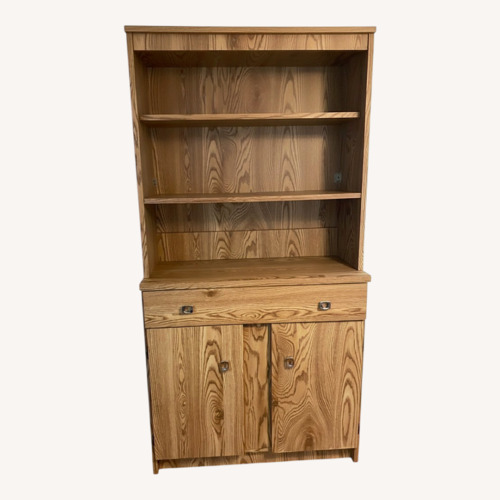 Used Vintage Oak Wood Hutch with Glass Doors for sale on AptDeco