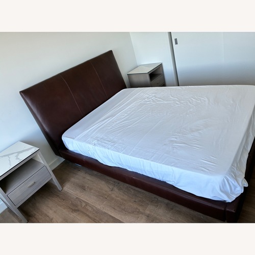 Used Room & Board Dark Brown Leather Queen Bed for sale on AptDeco