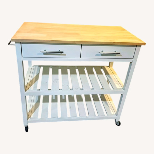 Used White Kitchen Island Cart with Butcher Block Top for sale on AptDeco