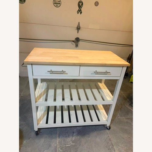 Used White Kitchen Island Cart with Butcher Block Top for sale on AptDeco
