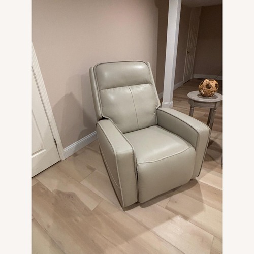 Used Raymour & Flanigan Light Gray Leather Recliner for sale on AptDeco