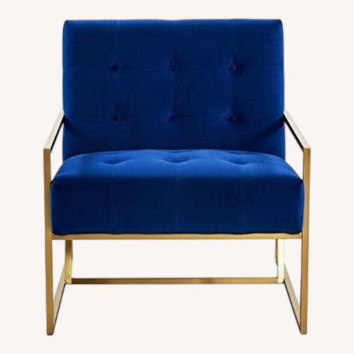 Used Everly Quinn Blue Velvet Tufted Accent Chair for sale on AptDeco
