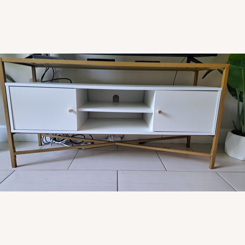 Used Wayfair Everly Quinn Deleon White & Gold TV Stand for sale on AptDeco