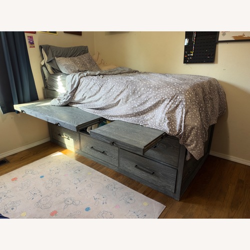Used Pottery Barn Teen Cleary Dark Gray Wood Twin Bed for sale on AptDeco