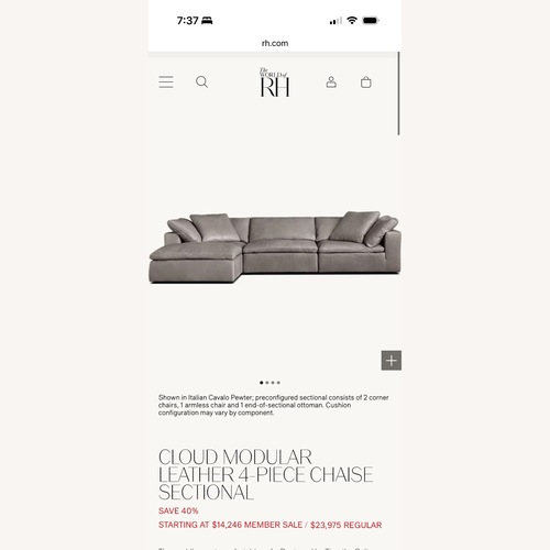 Used Restoration Hardware Cloud Leather 4-Piece Sofa for sale on AptDeco