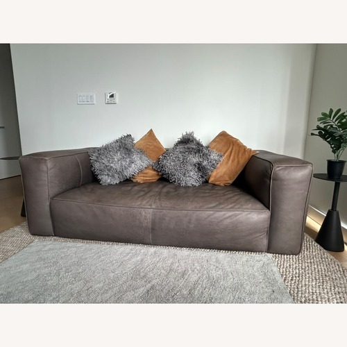 Used Arhaus Madrone Apartment Leather Sofa in Graphite for sale on AptDeco