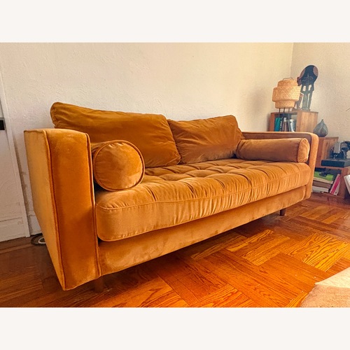 Used Article Sven Tufted Velvet Loveseat - Plush Pacific Ginger for sale on AptDeco
