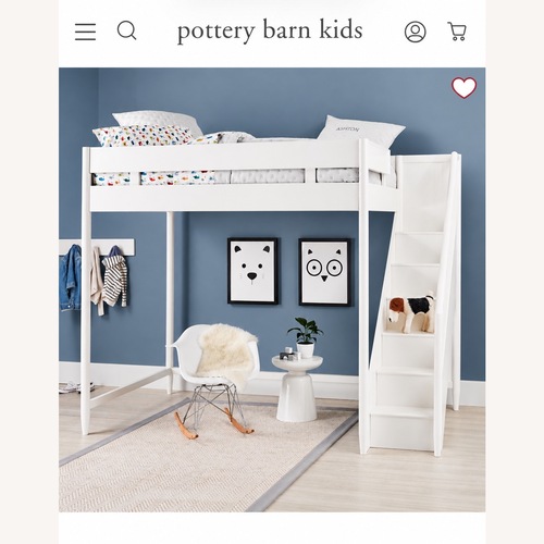 Used Pottery Barn White Wood Loft Bed with stairs for sale on AptDeco