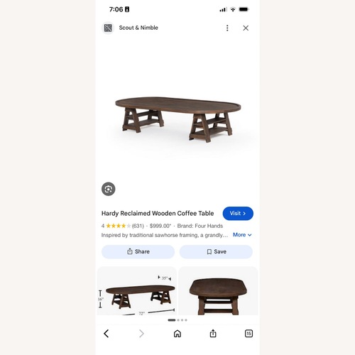 Used Four Hands Dark Brown Wood Coffee Table for sale on AptDeco