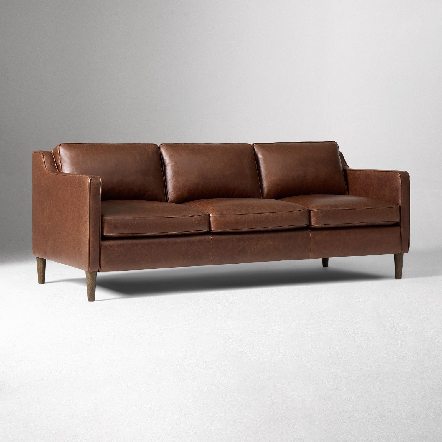 West Elm Light Hamilton Brown Leather 3+ Seater Sofa - image-5