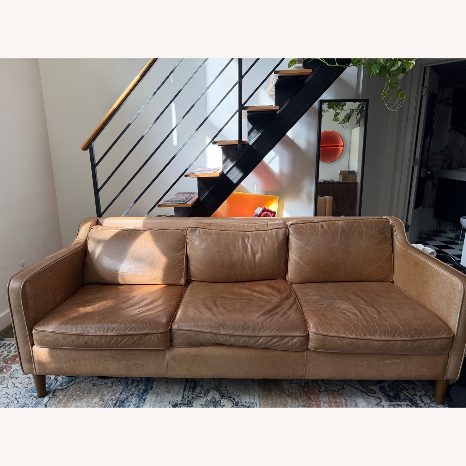 West Elm Light Hamilton Brown Leather 3+ Seater Sofa - image-3