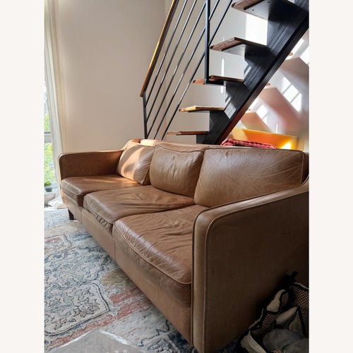 Used West Elm Light Hamilton Brown Leather 3+ Seater Sofa for sale on AptDeco