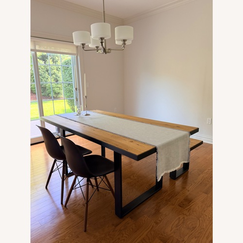 Used West Elm Industrial Oak and Steel Dining Set for sale on AptDeco