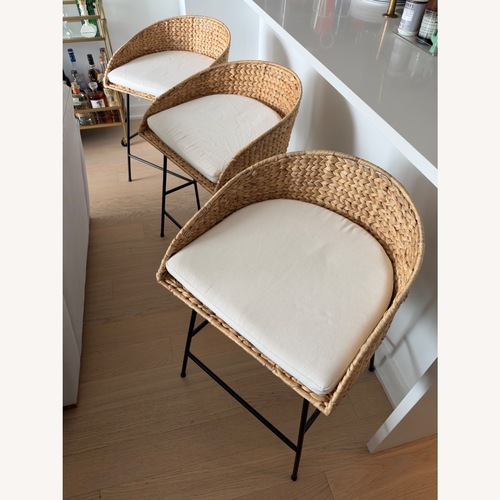 Used Set of 3 Threshold Landis Counter Stools W Cushion for sale on AptDeco