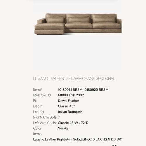 Used Restoration Hardware Teen Lugano 3+ Seater Sofa for sale on AptDeco