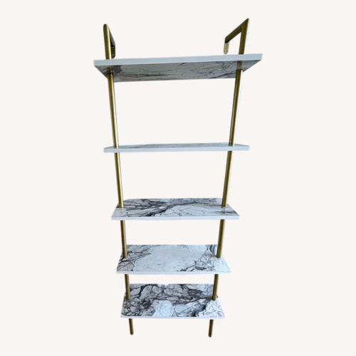 Used White Wood Bookcase with Marble Shelves for sale on AptDeco