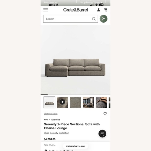 Used Crate & Barrel Serenity 2 Piece Sectional for sale on AptDeco