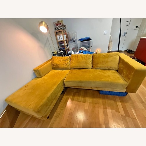 Used Sabai Design Yellow Velvet 2 Piece Sectional for sale on AptDeco