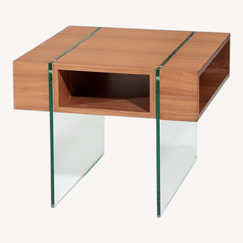 Used Warm Walnut and Glass Side Table for sale on AptDeco
