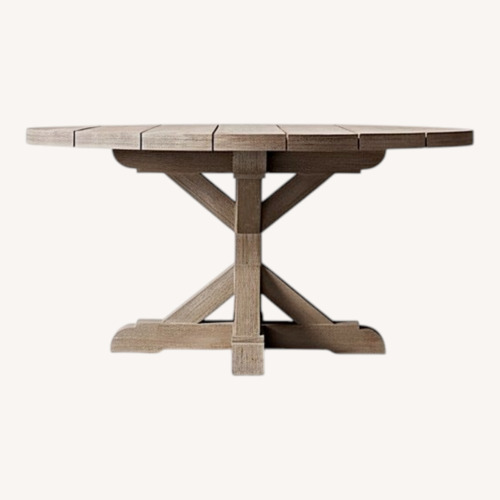 Used Belgian Trestle Teak Round Dining Table for sale on AptDeco