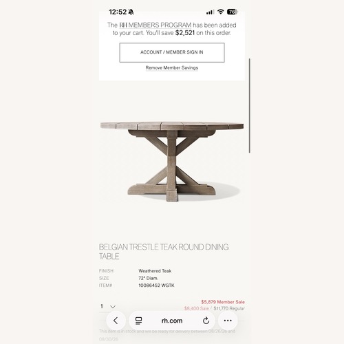 Used Belgian Trestle Teak Round Dining Table for sale on AptDeco