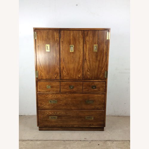 Used Vintage Campaign Style Armoire with Five Drawers for sale on AptDeco