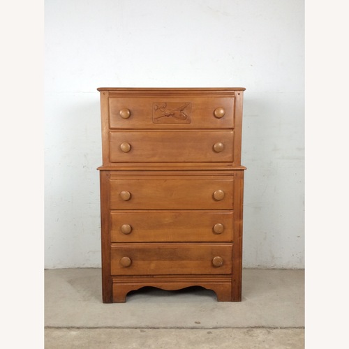 Used Mid Century Highboy with Airplane On Drawer Face for sale on AptDeco