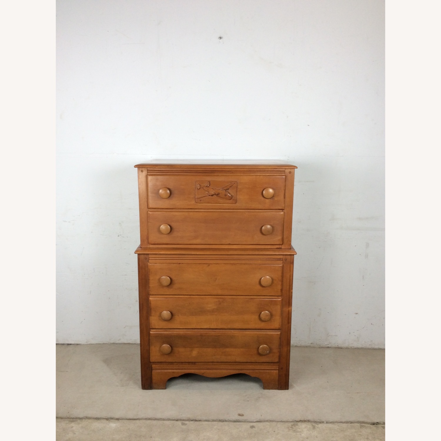 Mid Century Highboy with Airplane On Drawer Face - image-2