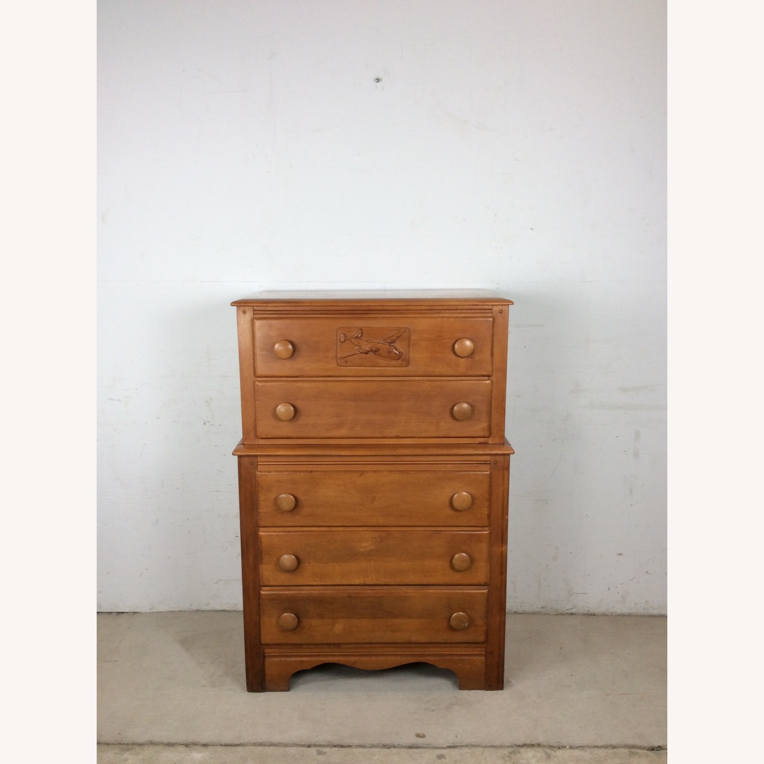 Mid Century Highboy with Airplane On Drawer Face - image-3