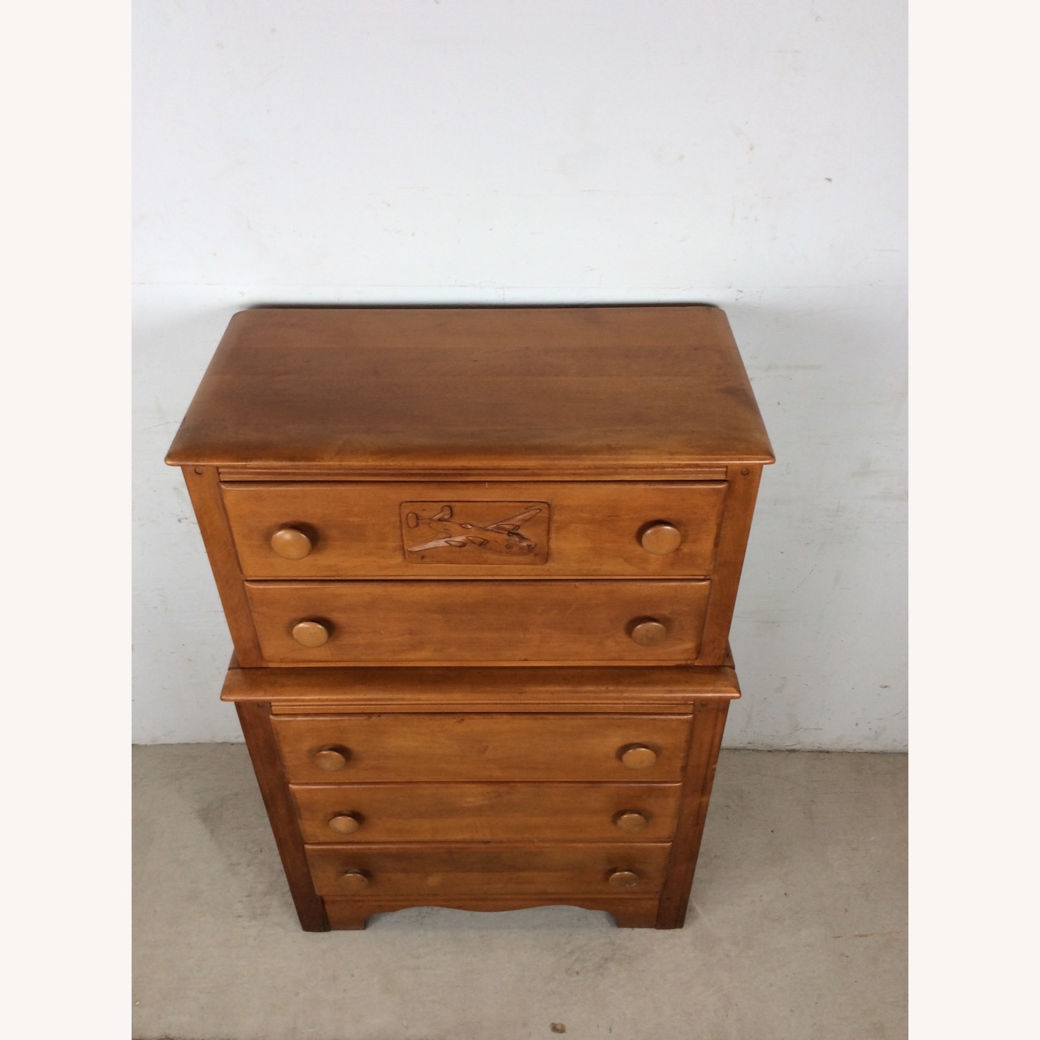 Mid Century Highboy with Airplane On Drawer Face - image-4
