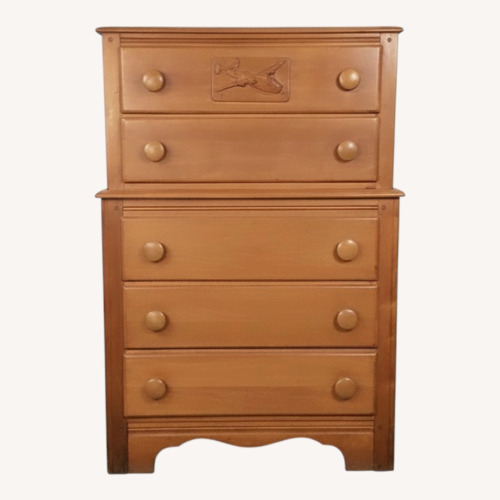 Used Mid Century Highboy with Airplane On Drawer Face for sale on AptDeco