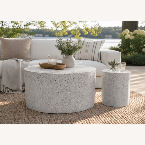 Used West Elm Sculpted Terrazzo Drum Table Set for sale on AptDeco