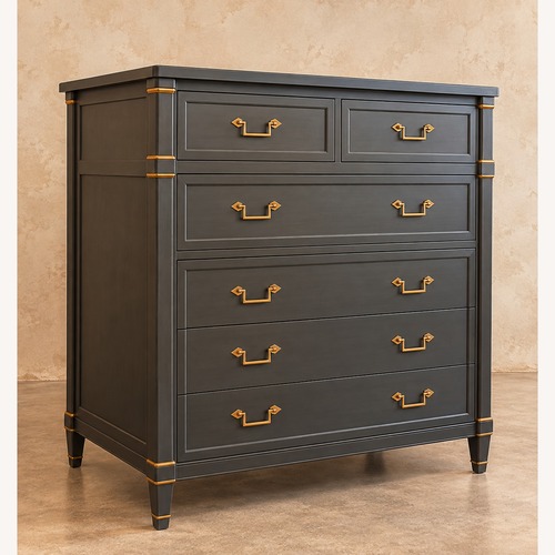 Used Drexel Wood Highboy Dresser | Charcoal Blue for sale on AptDeco