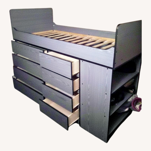 Used Twin High Bed 12 Drawer 3 Shelves Ladder for sale on AptDeco