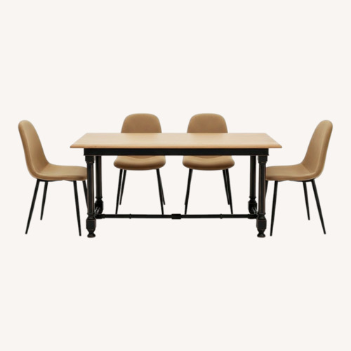 Used EQ3 Dark Brown Wood Dining Table + 4 Velvet Chairs for sale on AptDeco