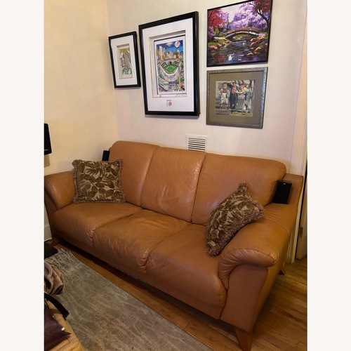 Used Light Brown Leather 2 Seater Sofa for sale on AptDeco