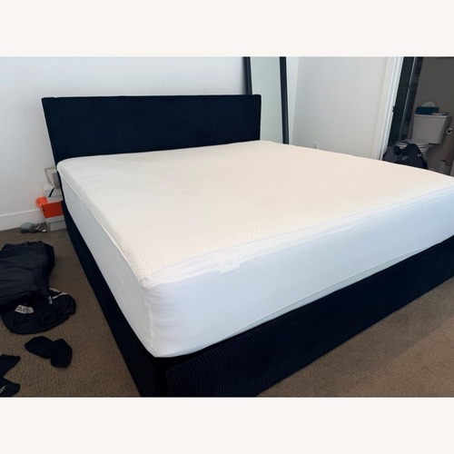 Used King Corduroy Bed Frame - 4 Drawers, Black for sale on AptDeco