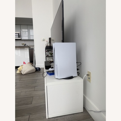 Used IKEA BESTÅ White Media Console 70in - High Gloss for sale on AptDeco