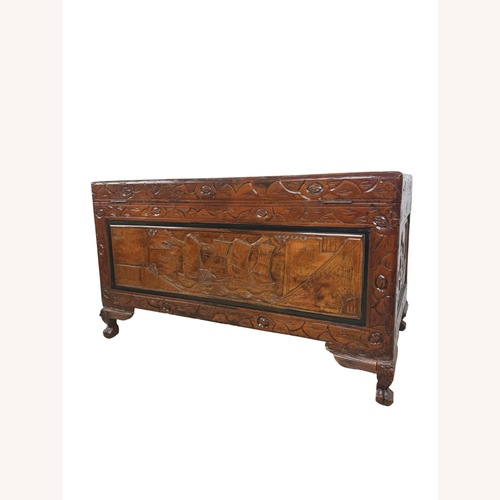 Used Vintage Carved Asian Wood Storage Chest for sale on AptDeco