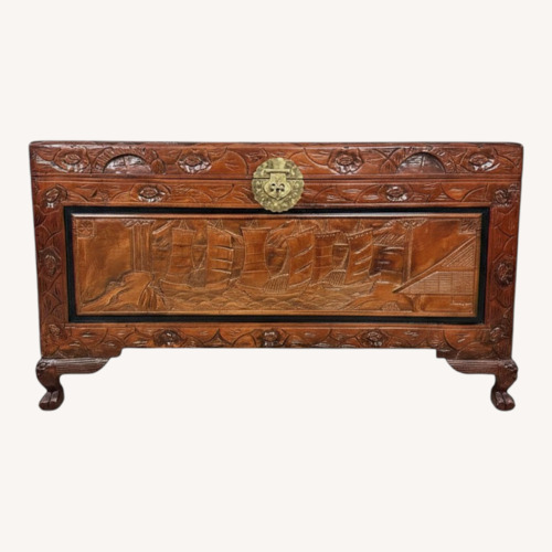 Used Vintage Carved Asian Wood Storage Chest for sale on AptDeco