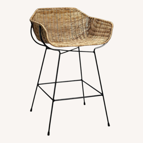 Used CB2 Cesta Rattan Counter Stools - Set of 4 for sale on AptDeco