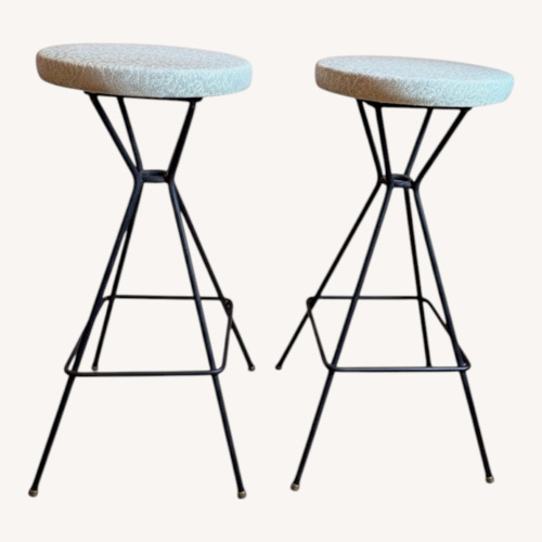 Used Vintage MCM Cream Metal Swivel Bar Stools for sale on AptDeco