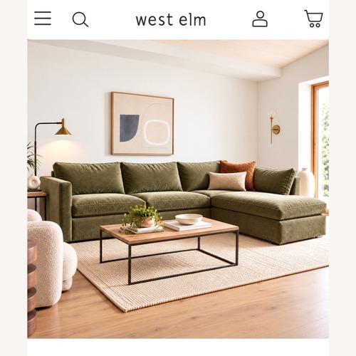 Used West Elm Harris Sectional Olive Velvet for sale on AptDeco