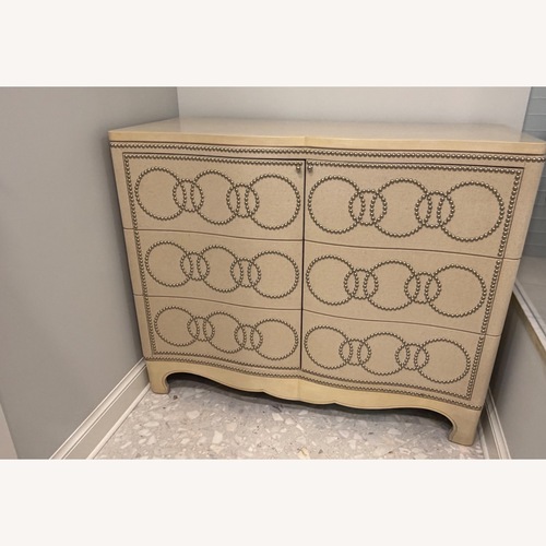 Used Cream Wood and Linen Door Cabinet for sale on AptDeco