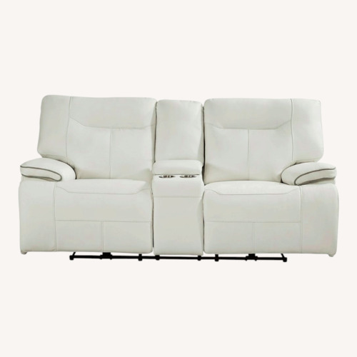 Used Cindy Crawford Home White Leather Loveseat for sale on AptDeco